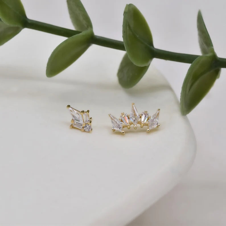 14K Solid Gold Geometric Climber Stud