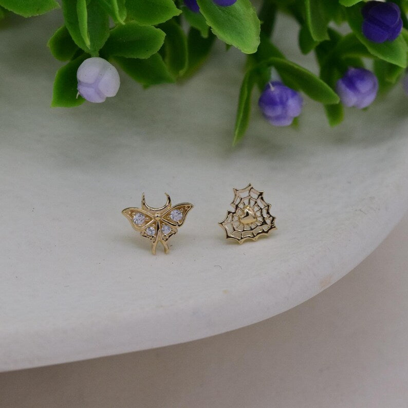 14K Solid Gold Butterfly Heart Helix Earring