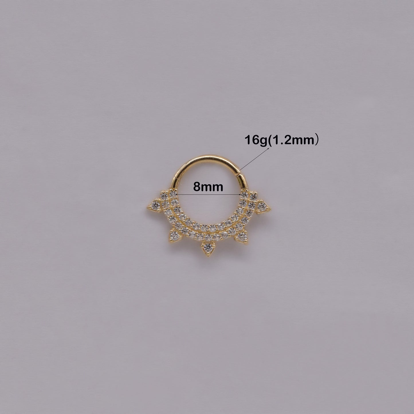 14K Gold Cubic Zirconia Diamond Sunshine Hoop 16G