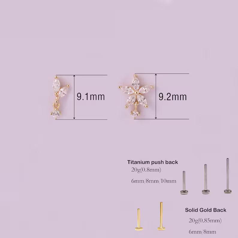 14K Gold Tragus Conch Drop Earring