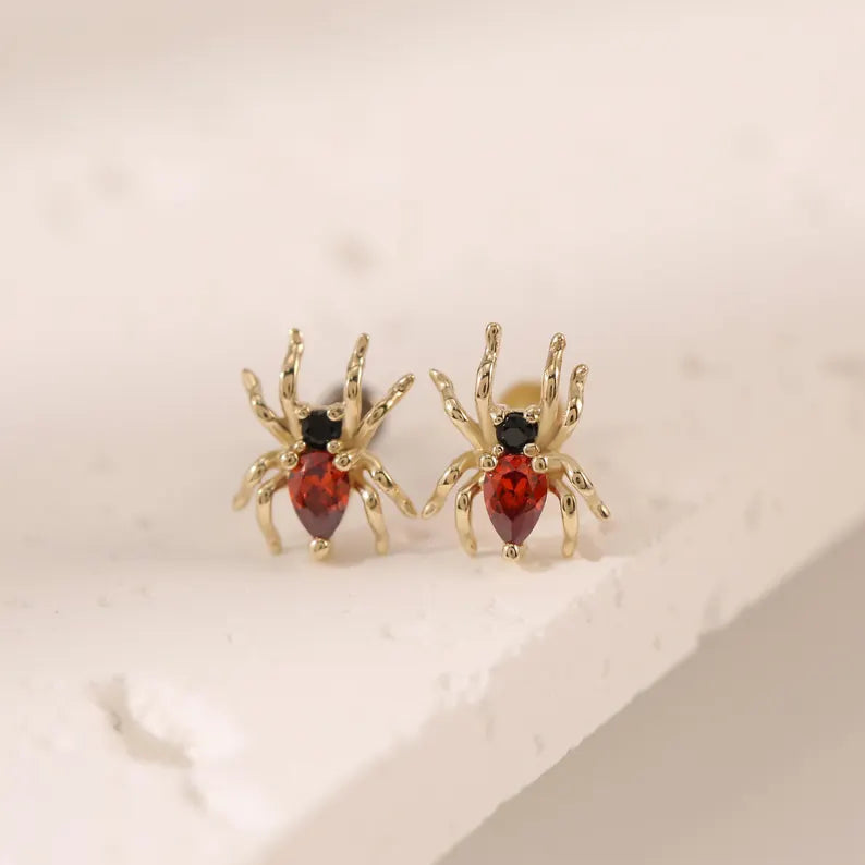 14K Solid Gold Red Spider Stud Earring for Cartilage