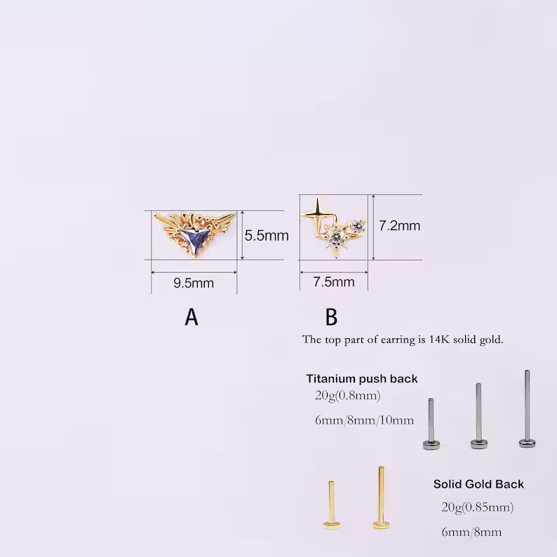 14K Gold Celestial Helix Conch Tragus Stud