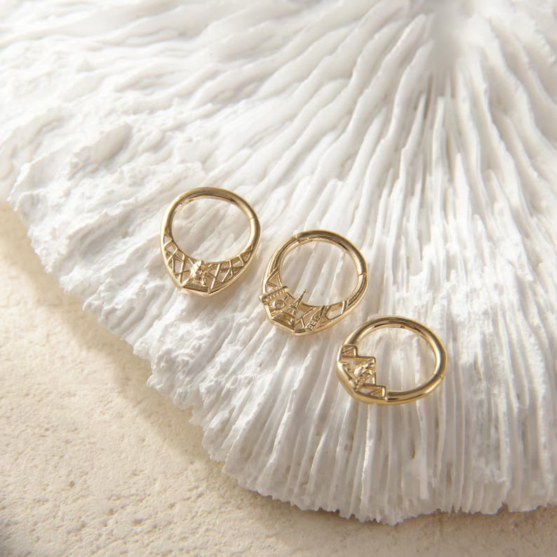 14K Gold Cityscape Septum Hoop Clicker 16G