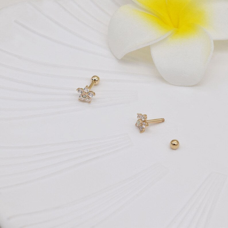 14K Gold Opal Cluster Helix Stud