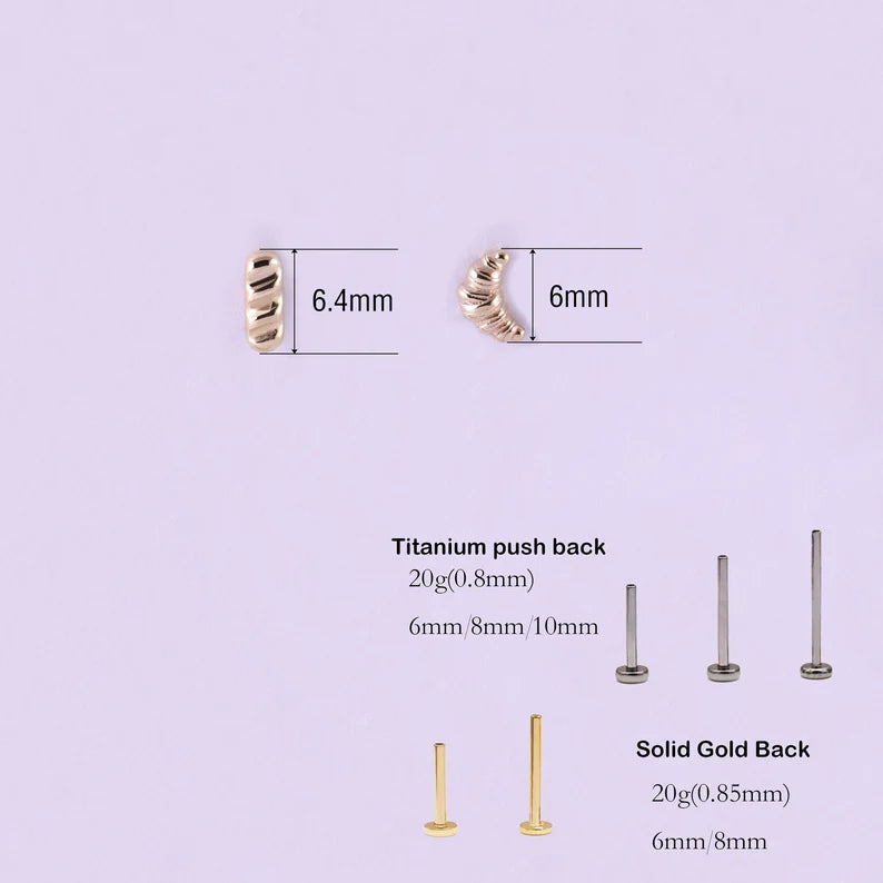 14K Gold Croissant Flat Back Earring