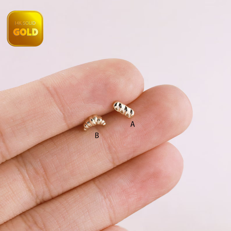 14K Gold Croissant Flat Back Earring