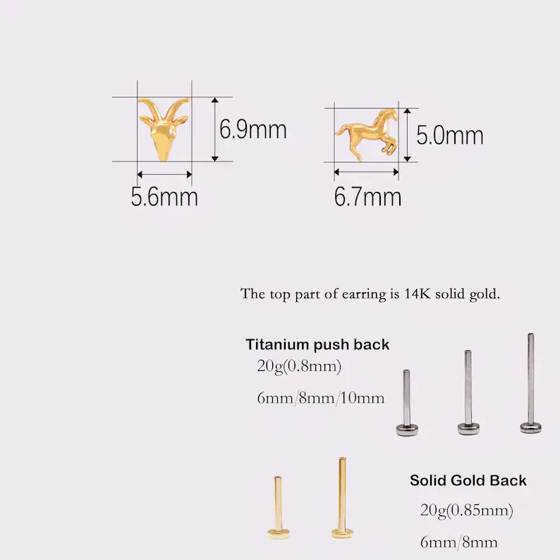 14K Gold Horse Earring for Piercings