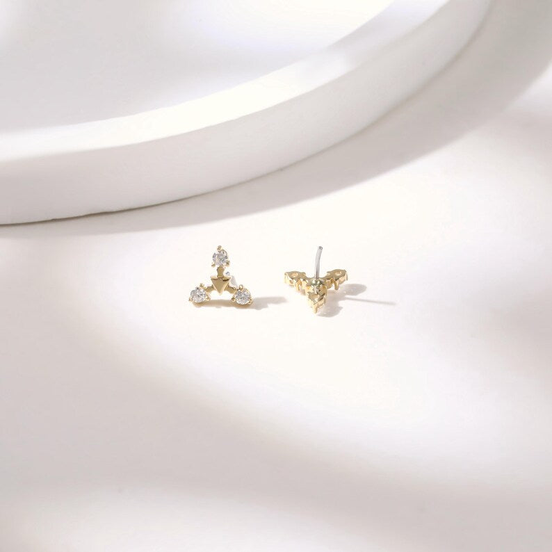 14K Gold Triangle Stud Minimalist Cartilage Earring