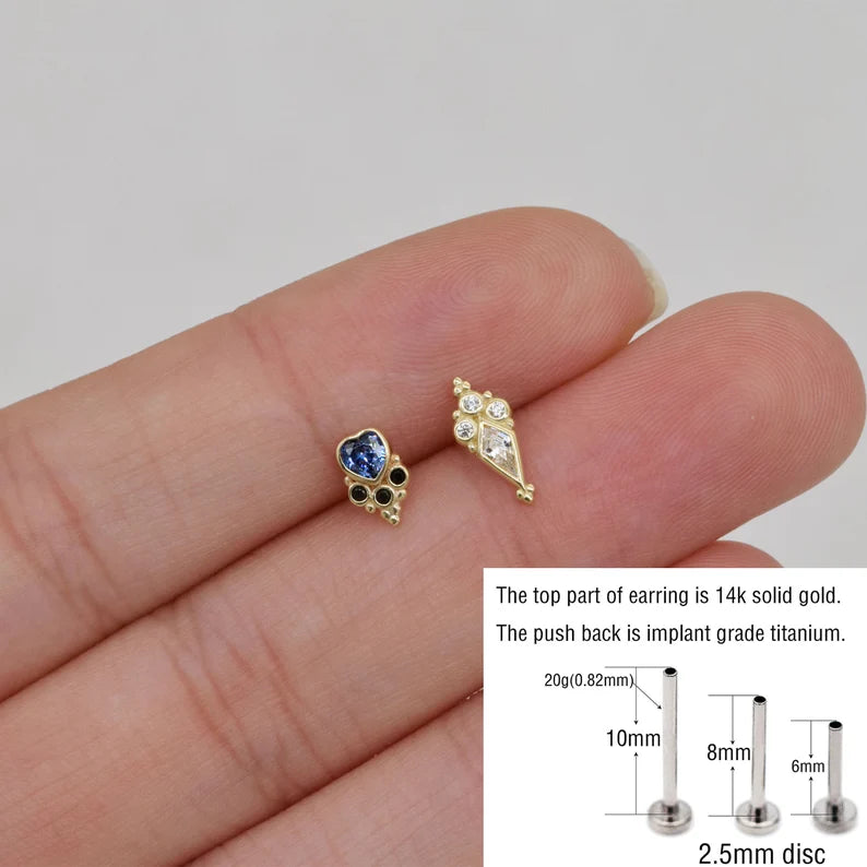 14K Gold Rhombic Tanzanite Cartilage Stud Earring – Flat Back