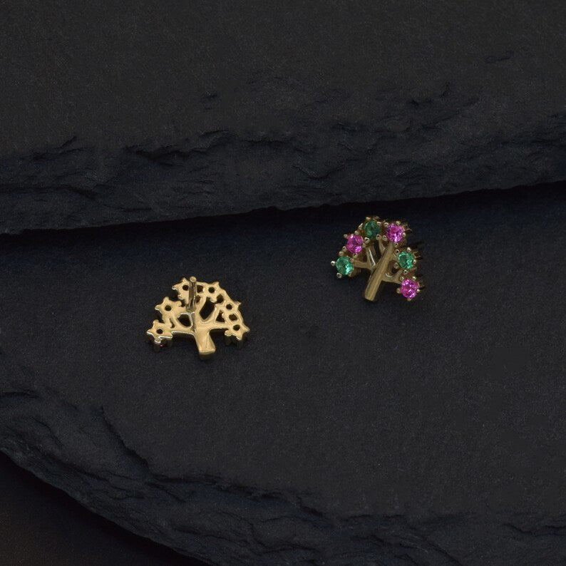 14K Solid Gold Tree Cartilage Helix Conch Tragus Stud