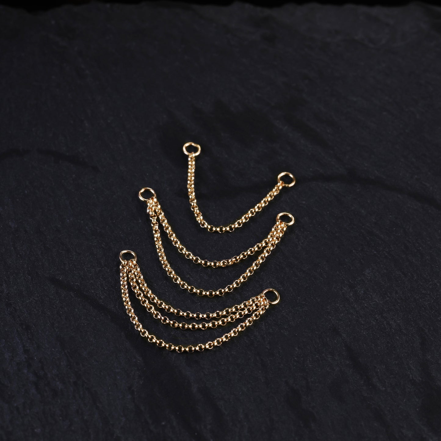14K Solid Gold Triple Chain Earring Double Chain Piercing Helix Link Connector