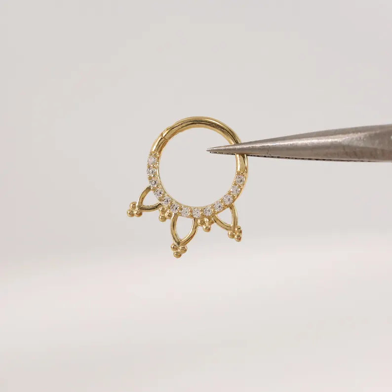 14K Gold Lotus Dangle Septum Hoop 16G