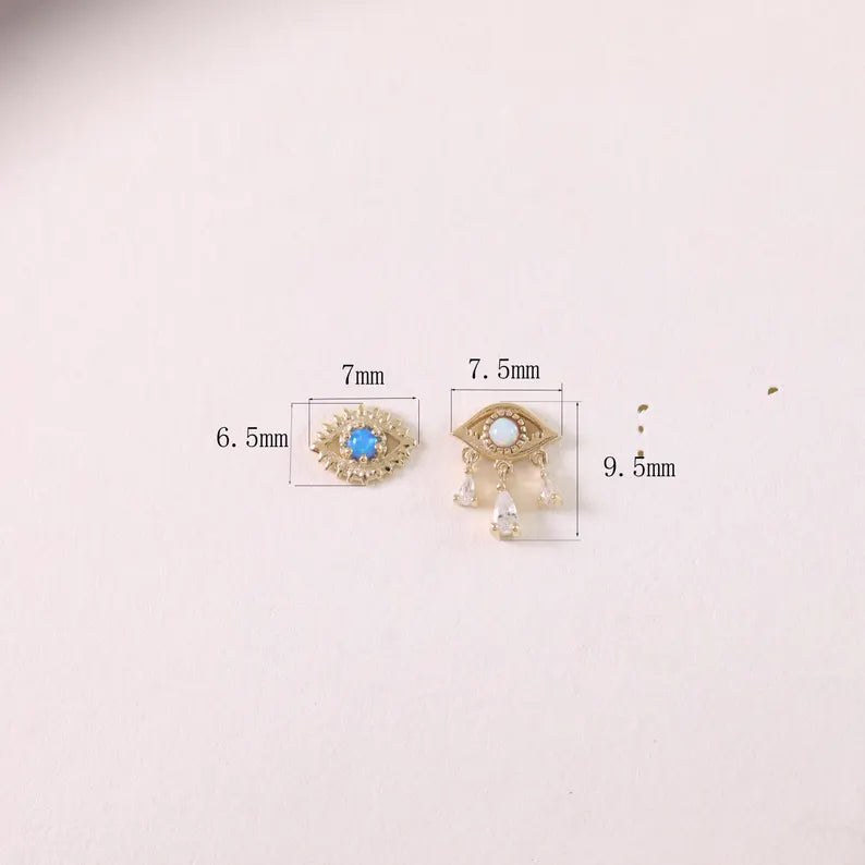 14K Gold Opal Evil Eye Stud