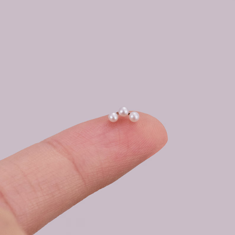 14K Gold Trinity Pearl Stud Earring