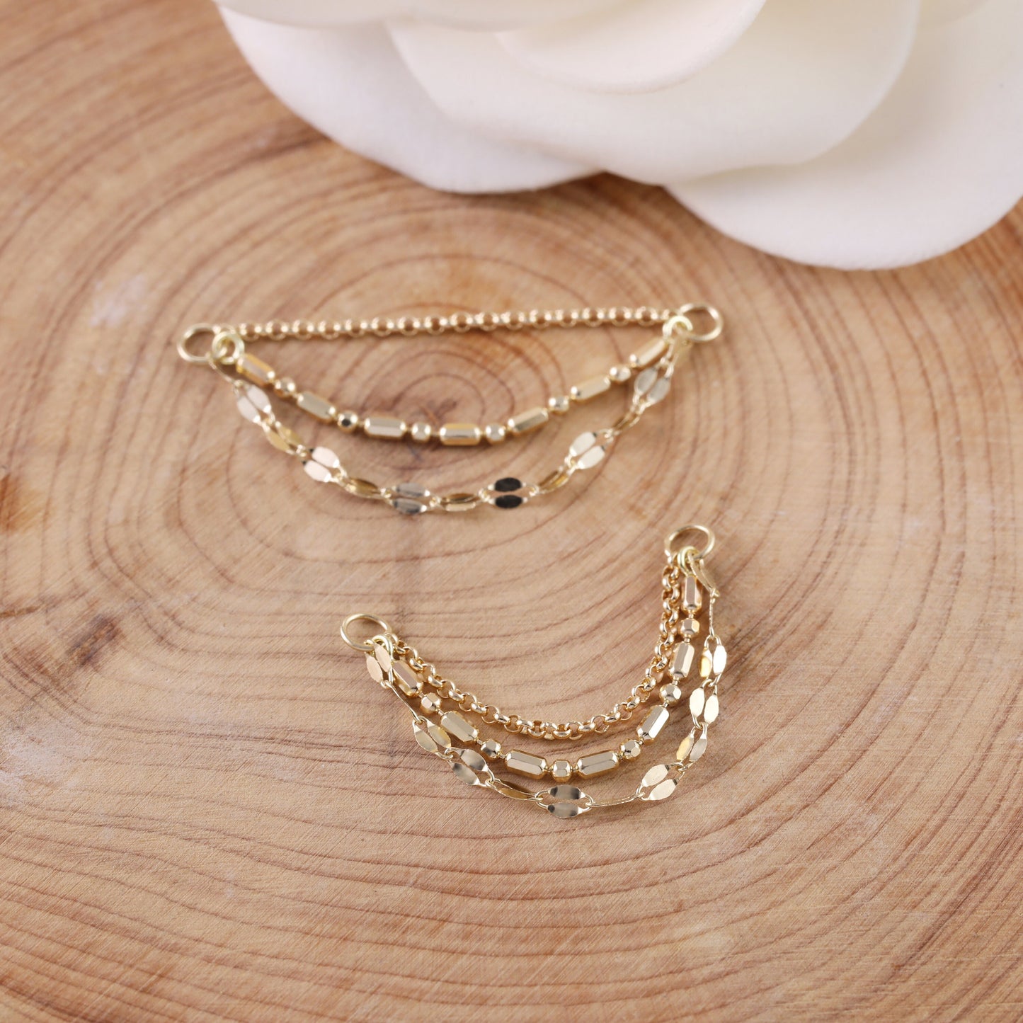 14K Solid Gold Triple Sparkly Chain Attachment
