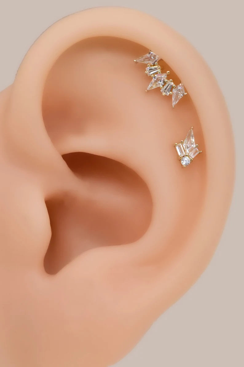 14K Solid Gold Geometric Climber Stud