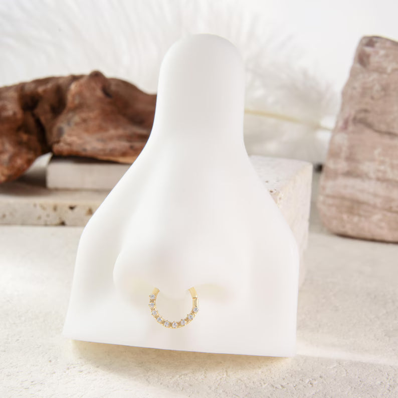 14K Gold Pave Sparkle Septum Hoop 16G 8mm