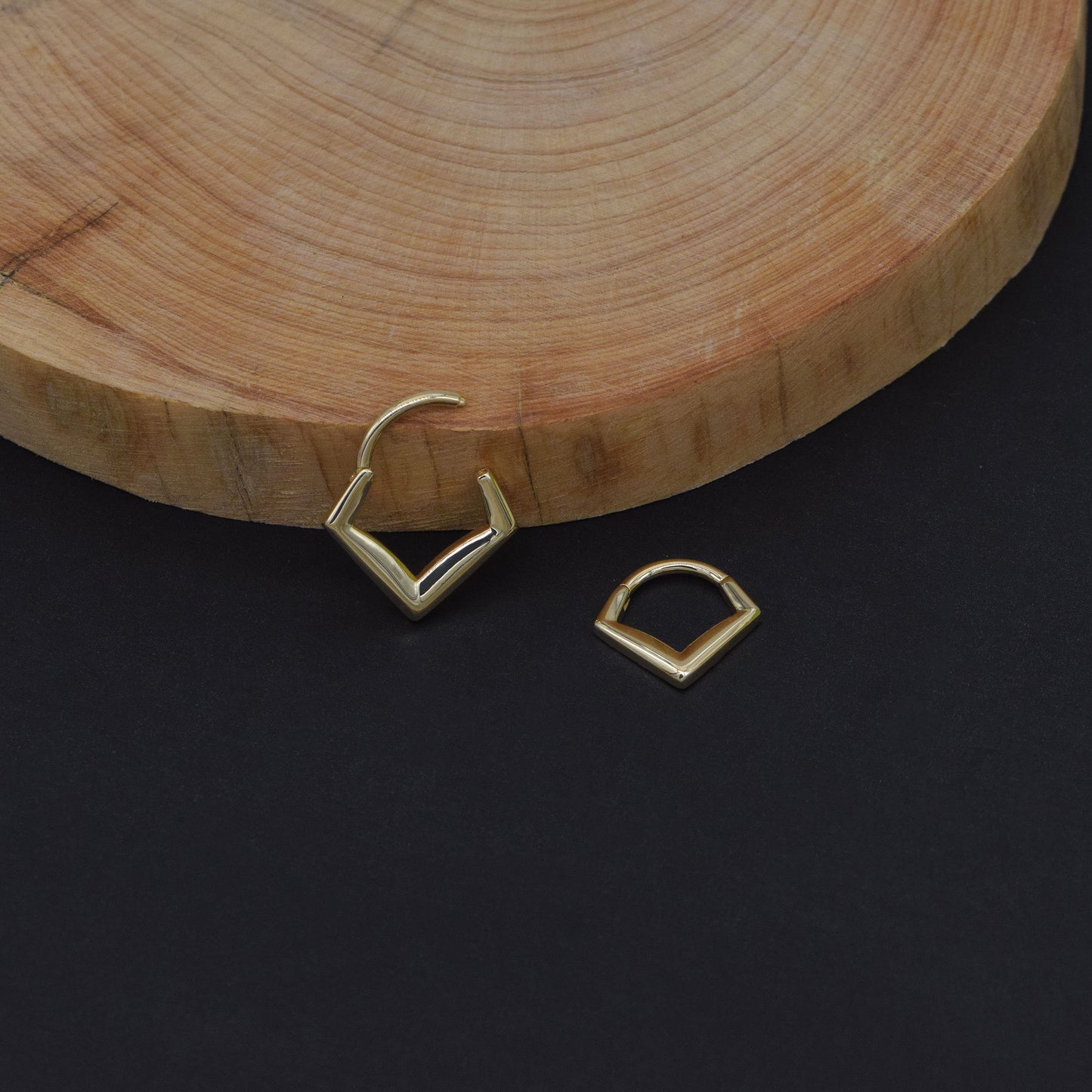 14K Solid Gold V-Shaped Septum Ring 16G