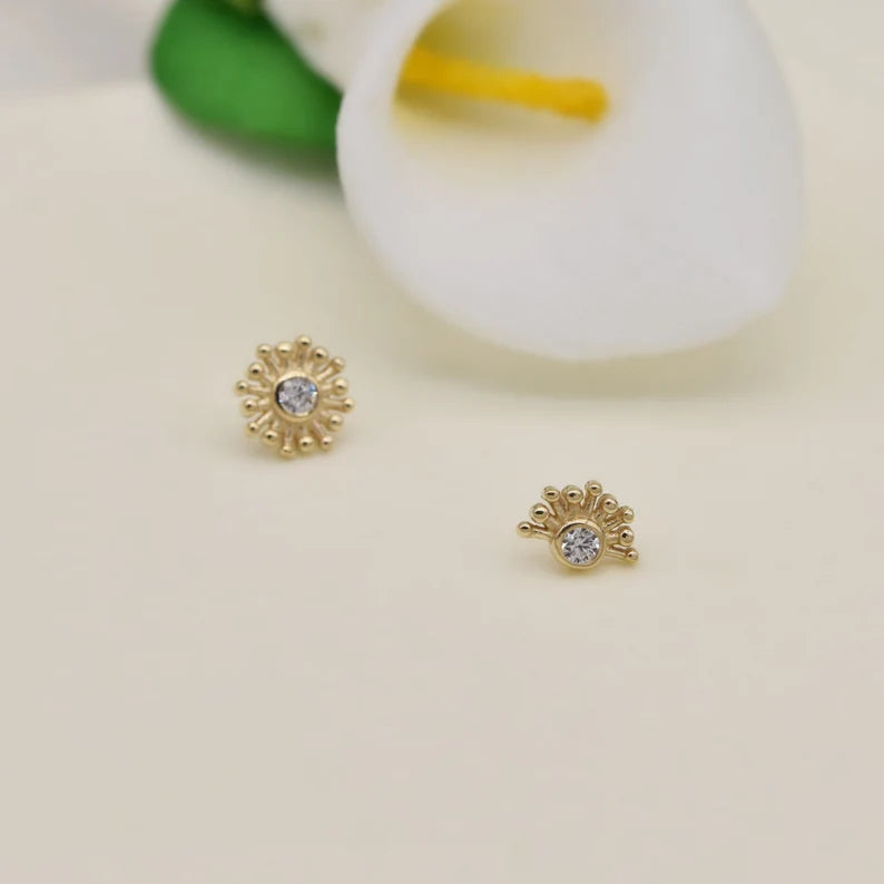 14K Gold Sun Cartilage Stud Earring