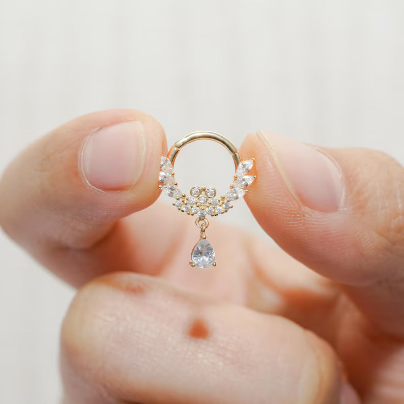 14K Gold Teardrop Septum Hoop 16G