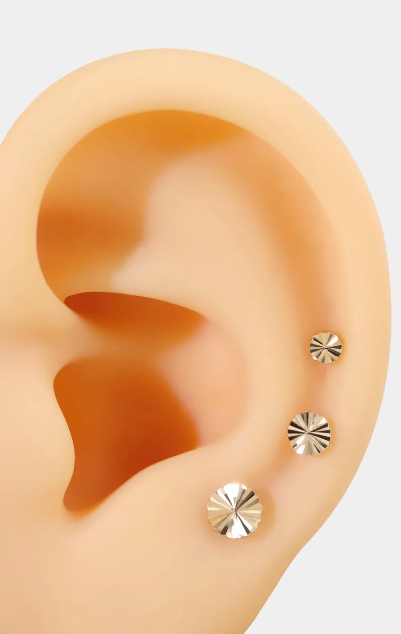 14K Solid Gold Whorl Disc Stud