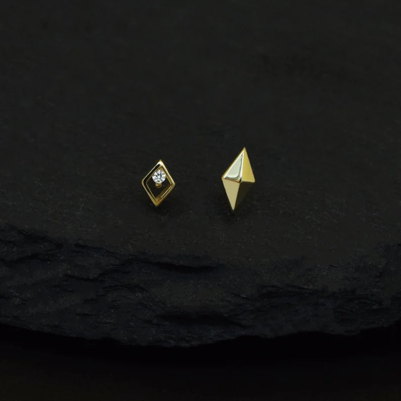 14K Solid Gold Tiny Rhombus Cartilage Stud