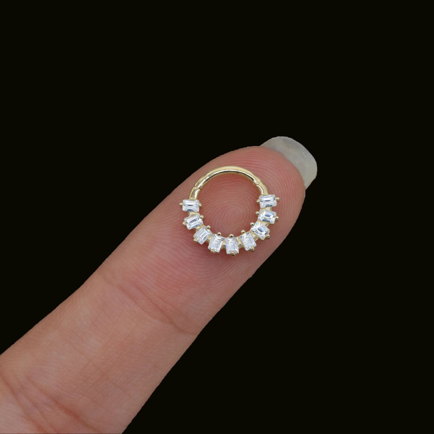 14K Solid Gold Baguette Zircon Hoop Earring 18g