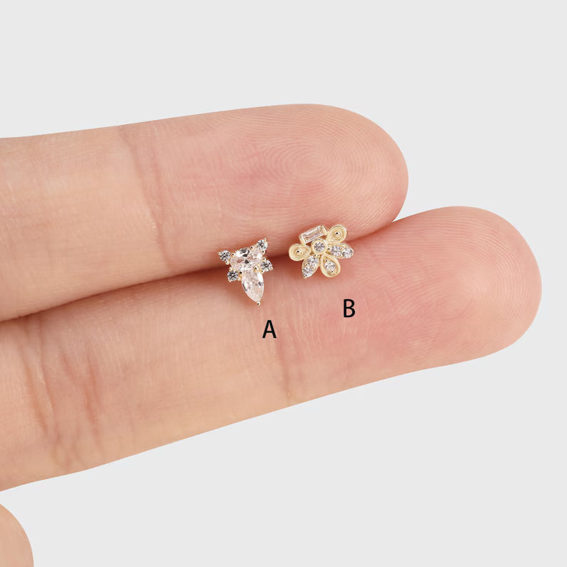 14K Threadless Bee Flat Back Stud