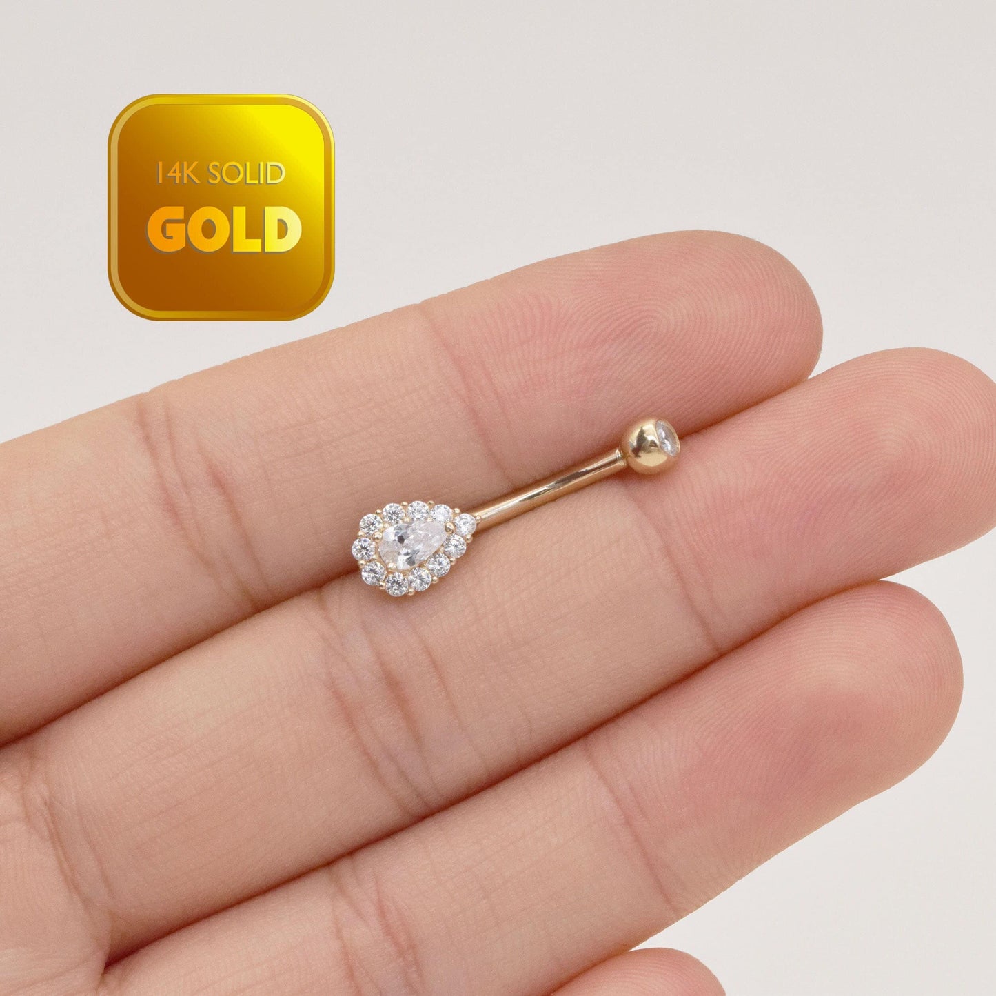 14K Solid Gold Teardrop 14g Belly Button Ring