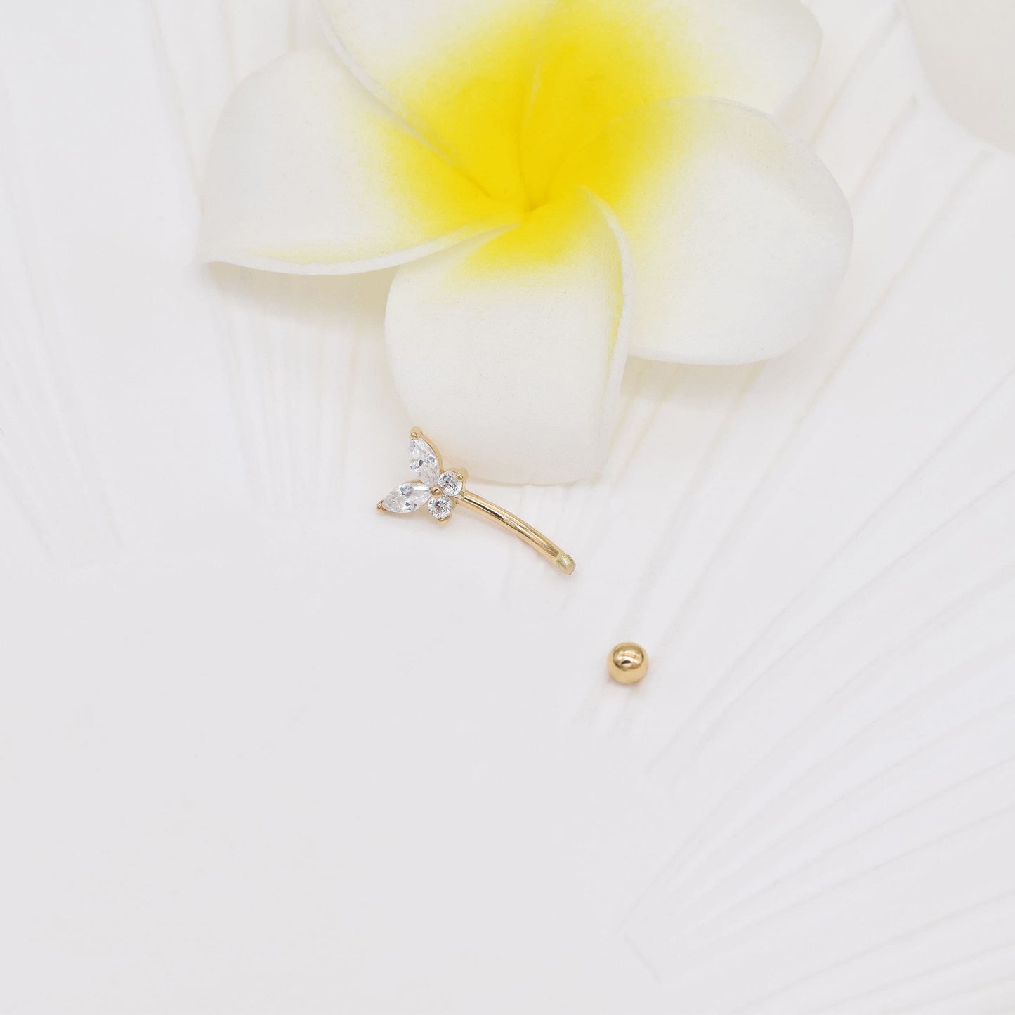 14K Solid Gold Butterfly Rook Belly Ring Navel Piercing 16G