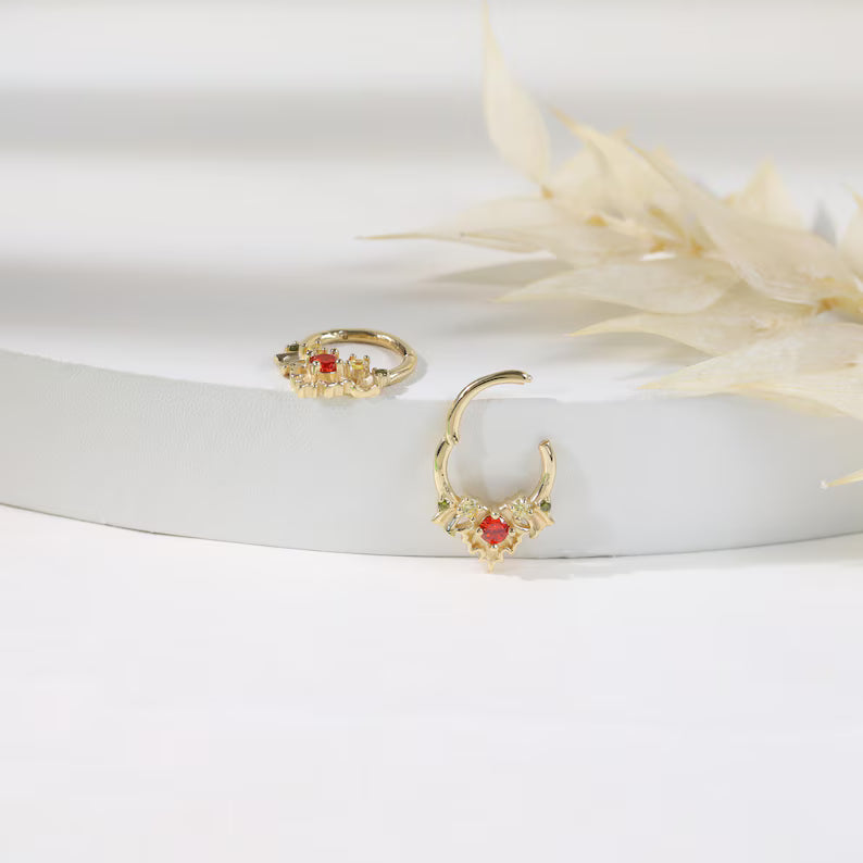 14K Gold Cluster Septum Daith Helix Cartilage Hoop 16g