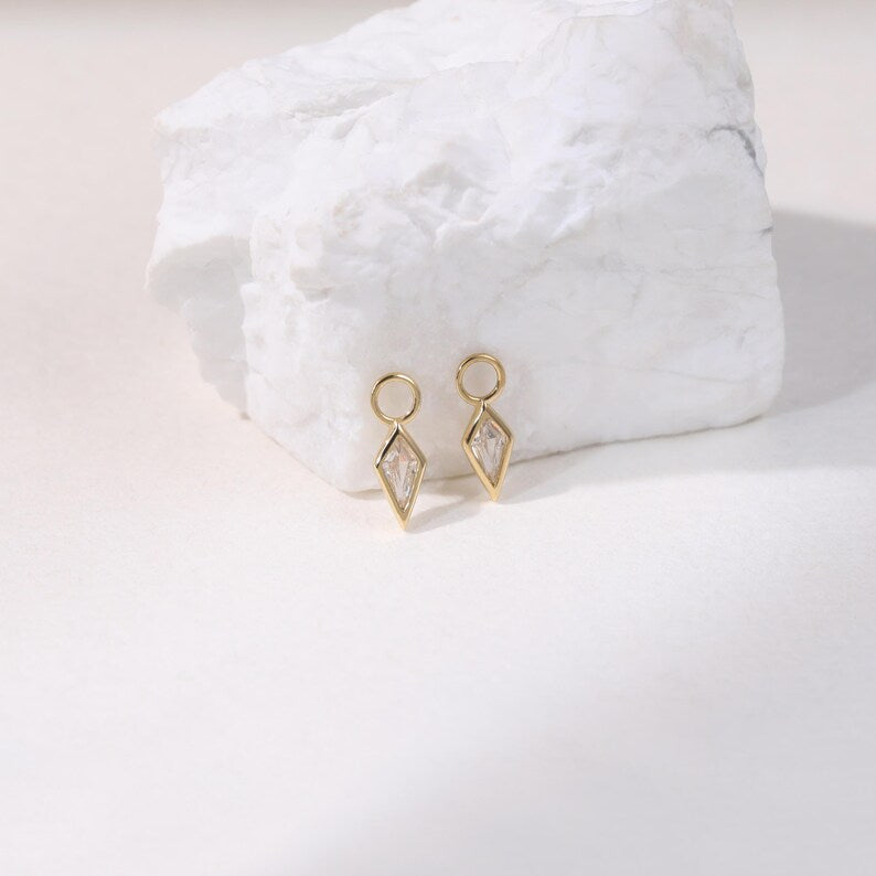 14K Gold Dangle Kite Geometric Stud Earring
