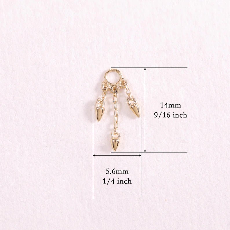 14K Gold Dangle Cone Triple Chain Tragus Earring