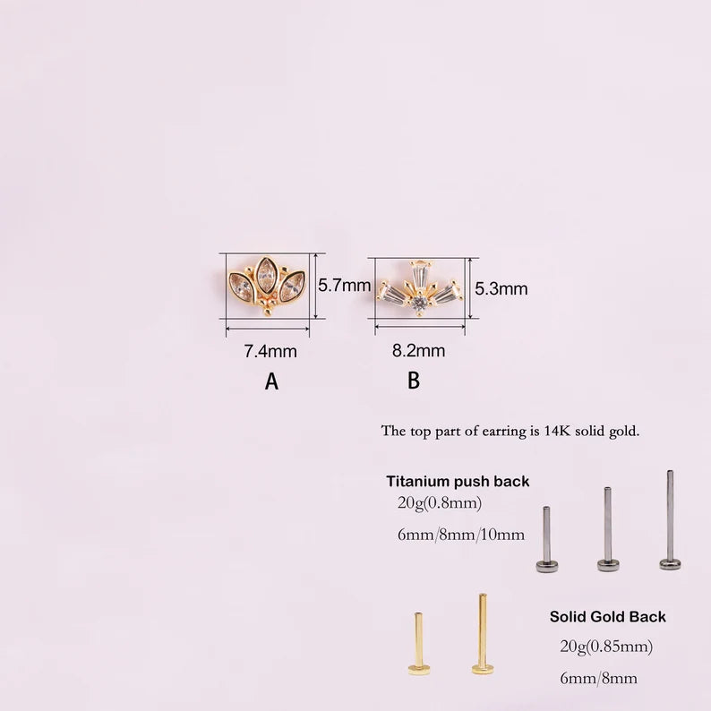 14K Gold Flower Geometric Cartilage Stud