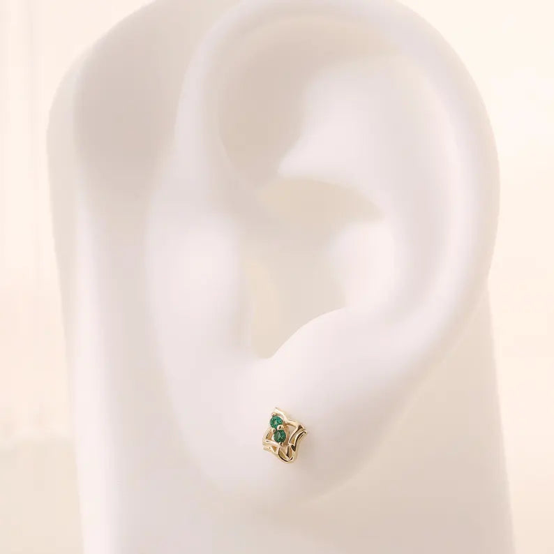 14K Solid Gold CZ Flower Helix Flat Back