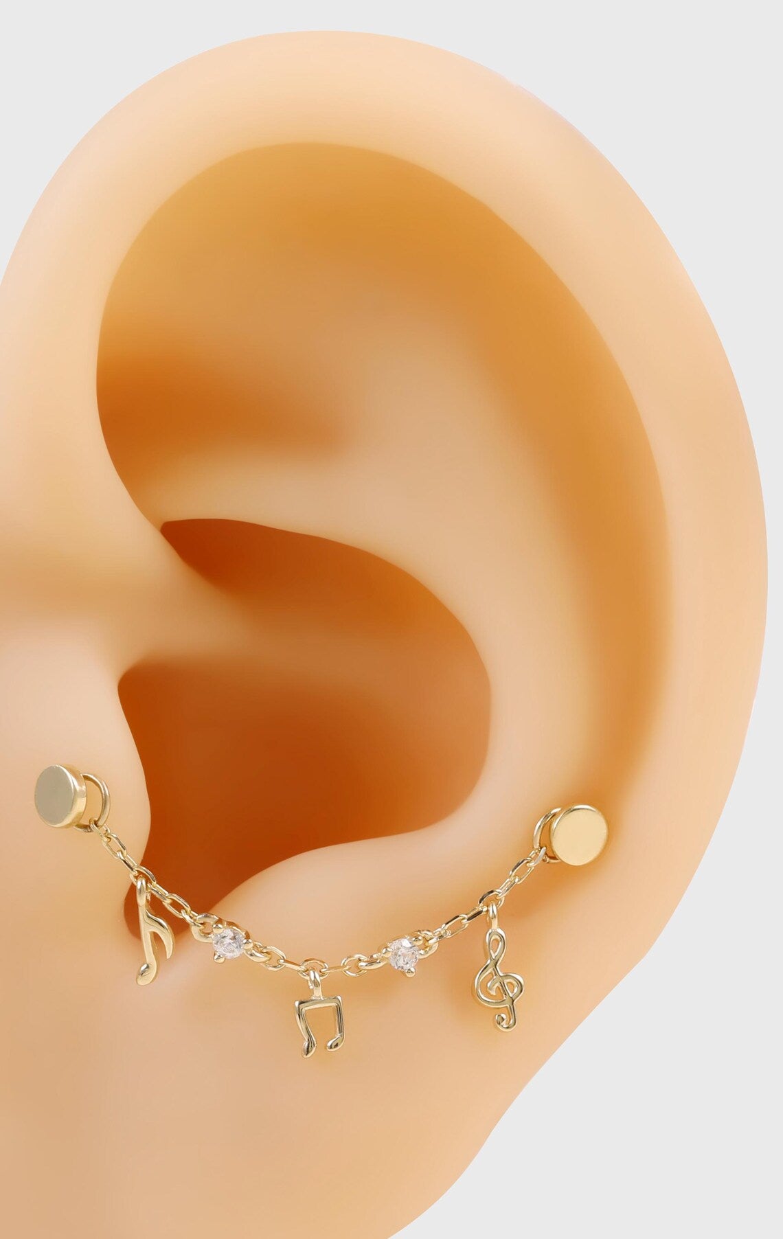 14K Solid Gold Musical Notes Chain Piercing