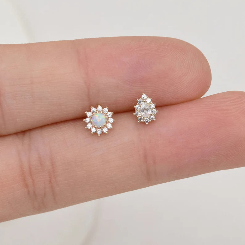 14K Gold Opal Sunflower Stud Cartilage Earring