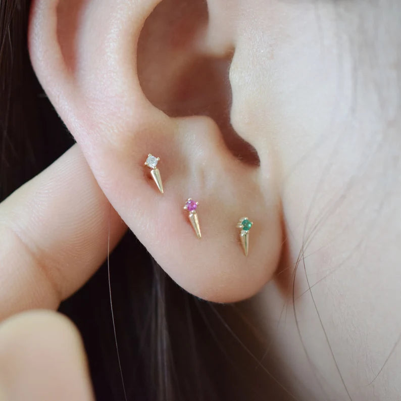 14K Gold Dainty CZ Cartilage Stud