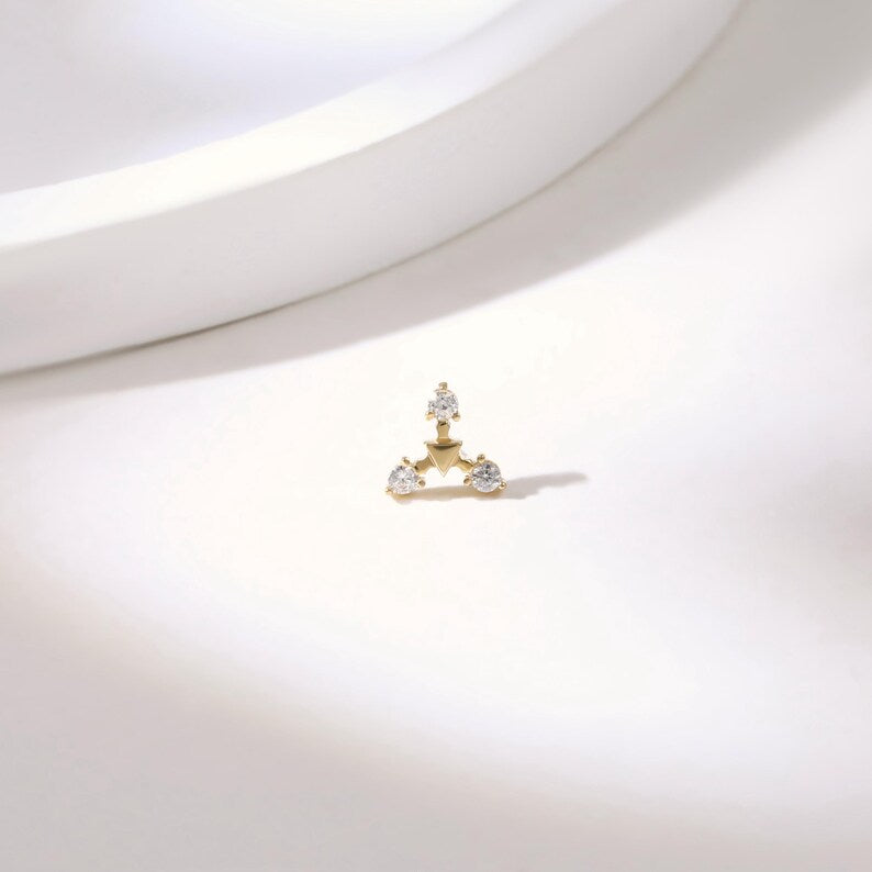 14K Gold Triangle Stud Minimalist Cartilage Earring
