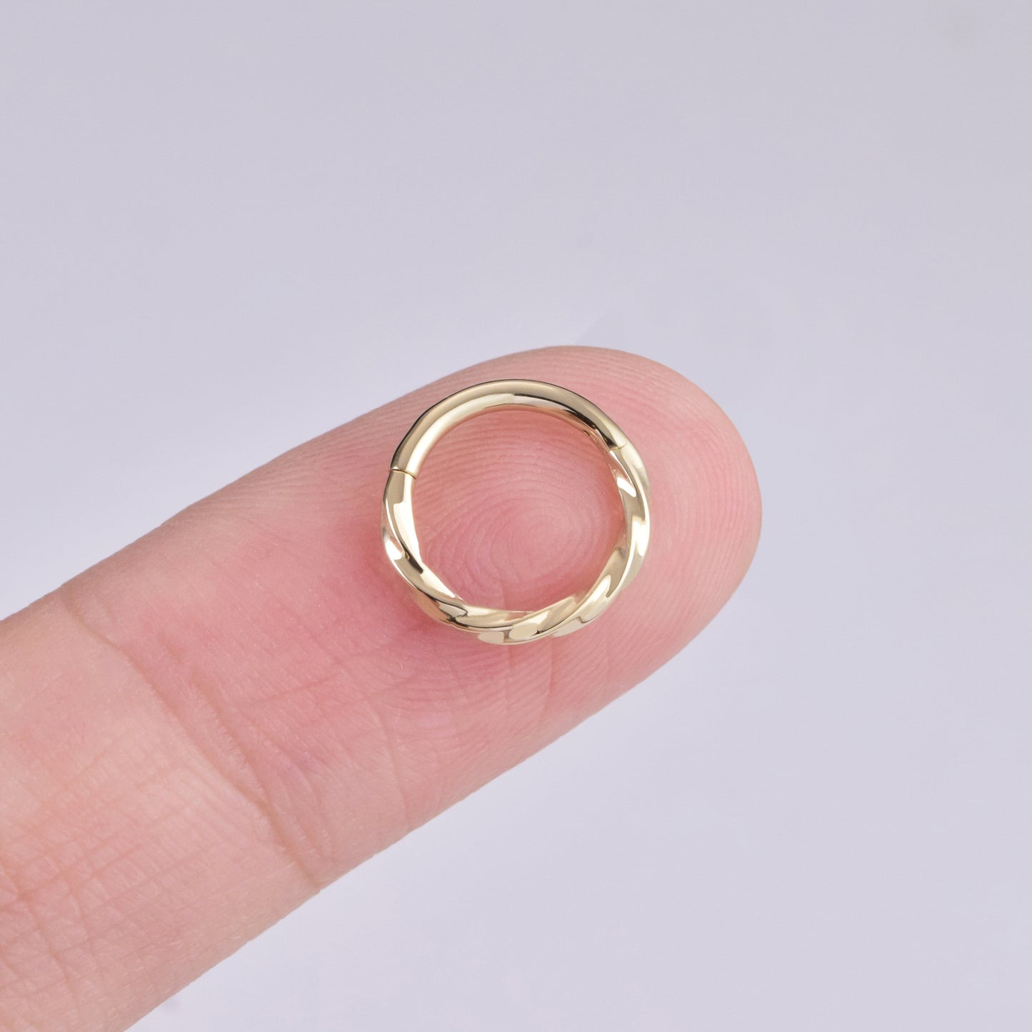 14K Solid Gold Twisted Hoop Earring 16G