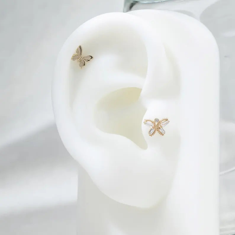 14K Gold Butterfly Cartilage Stud