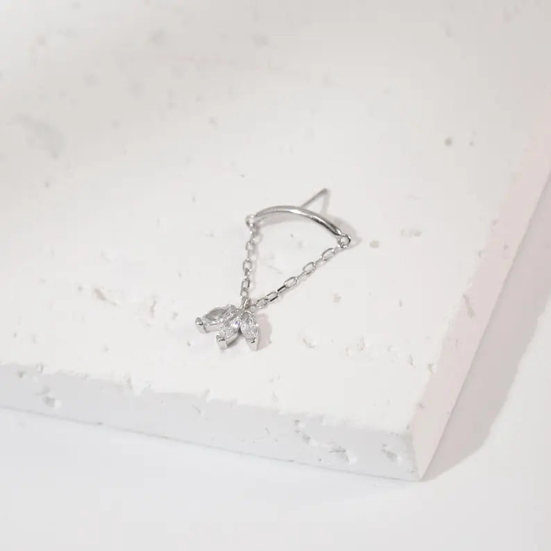 14K White Gold Chain Dangle Stud