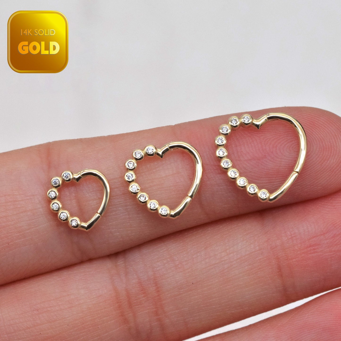 14K Solid Gold Heart Hoop Earring Nose Ring Daith Piercing