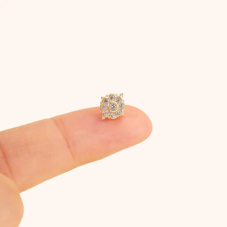 14K Gold Sunburst Sunflower Cartilage Stud Earring