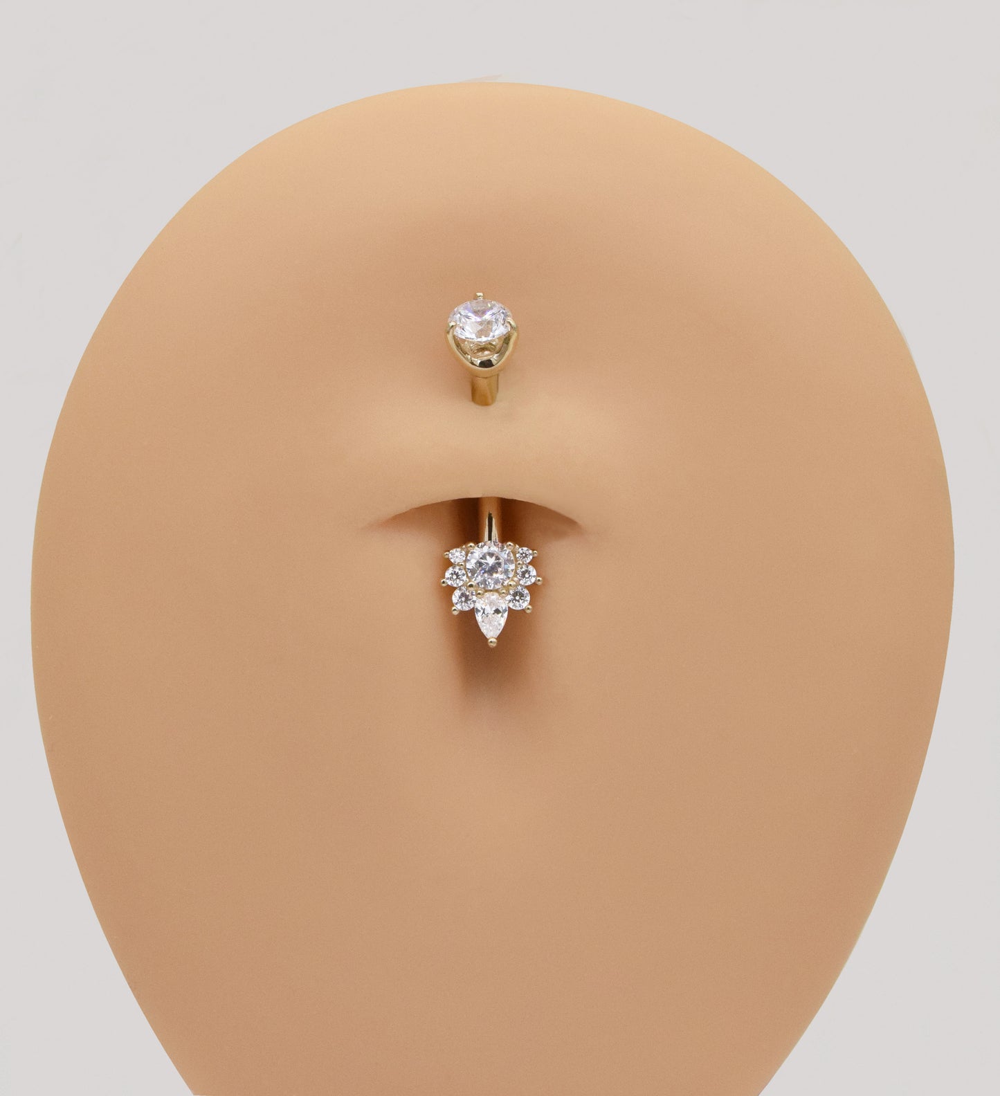 14K Solid Gold Dainty Belly Button Ring Cubic Zirconia Crown Navel Piercing 14g