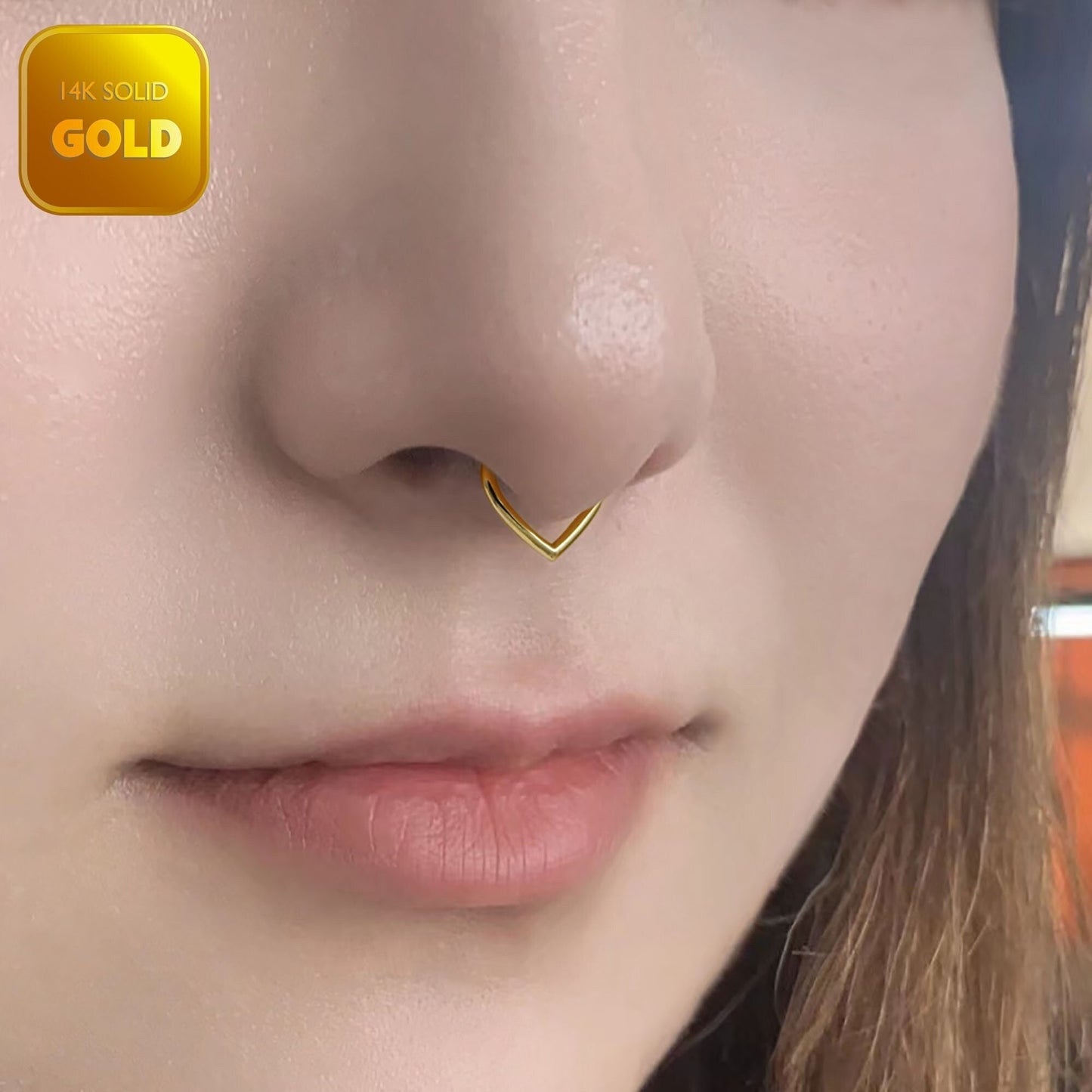 14K Solid Gold Triangle Septum Ring V-Shaped Hinged Clicker Hoop 16g