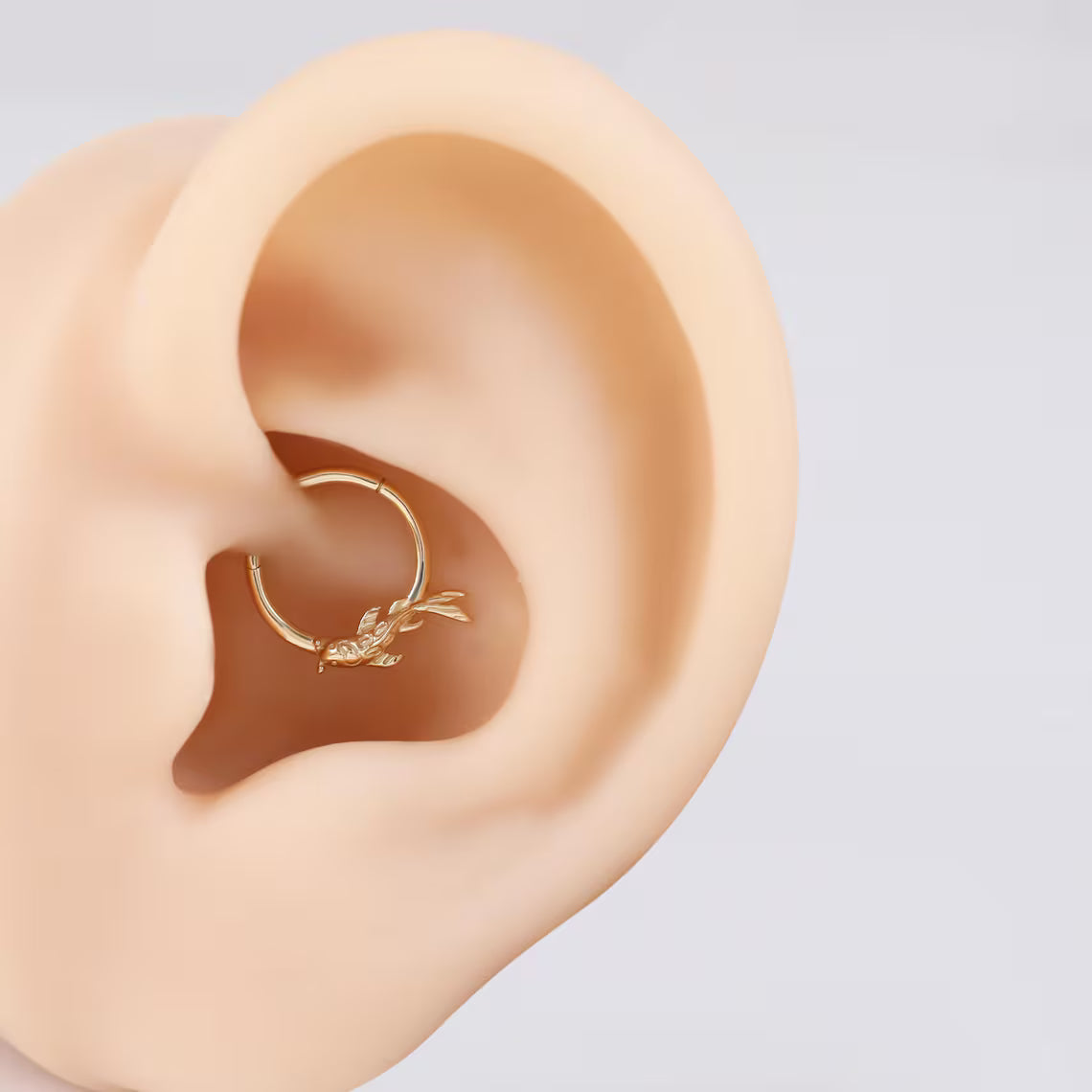 14K Gold Fish Clicker Hoop Nose Ring 18g