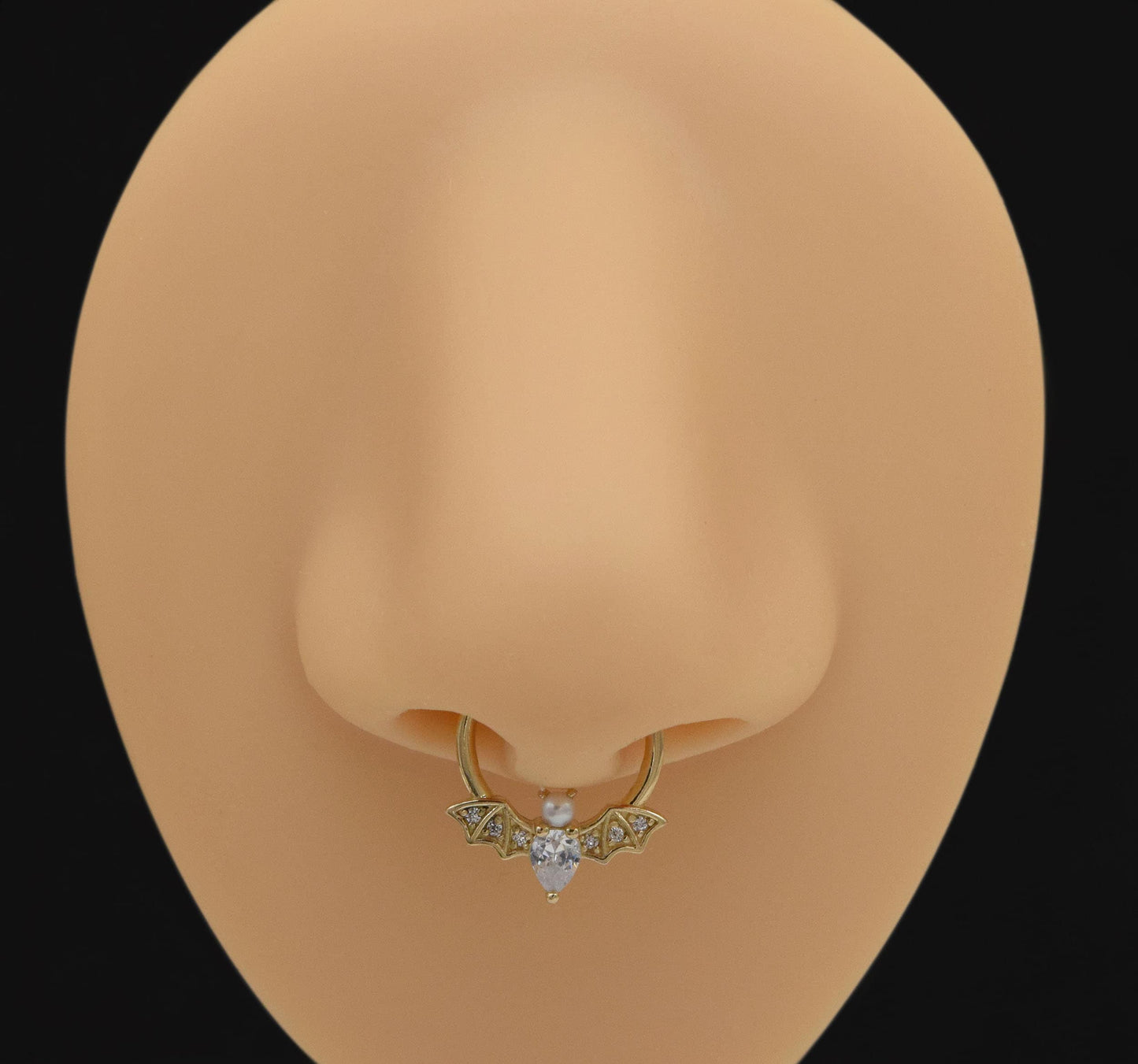 14K Solid Gold Bat Septum Ring 16g Pearl Nose Daith Conch Helix Earrings