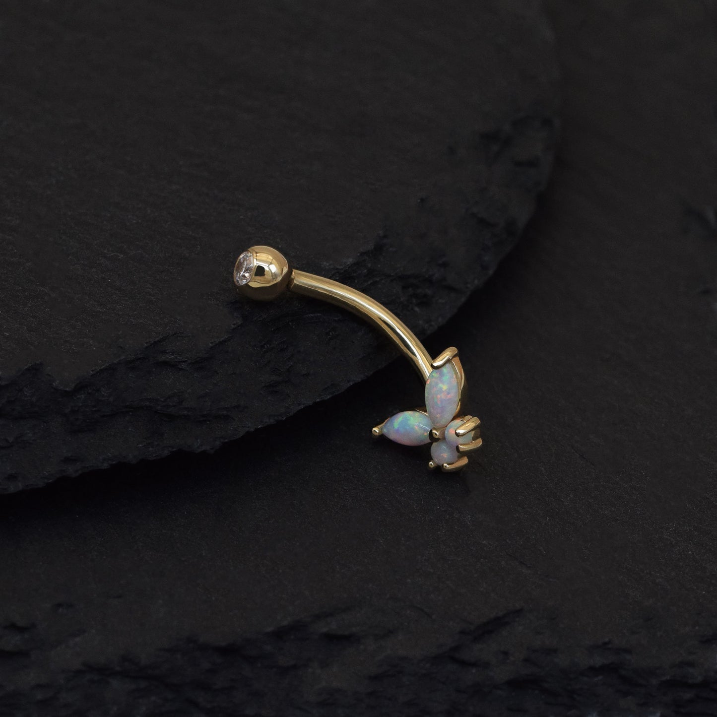 14K Solid Gold Butterfly Opal 14g Belly Button Ring