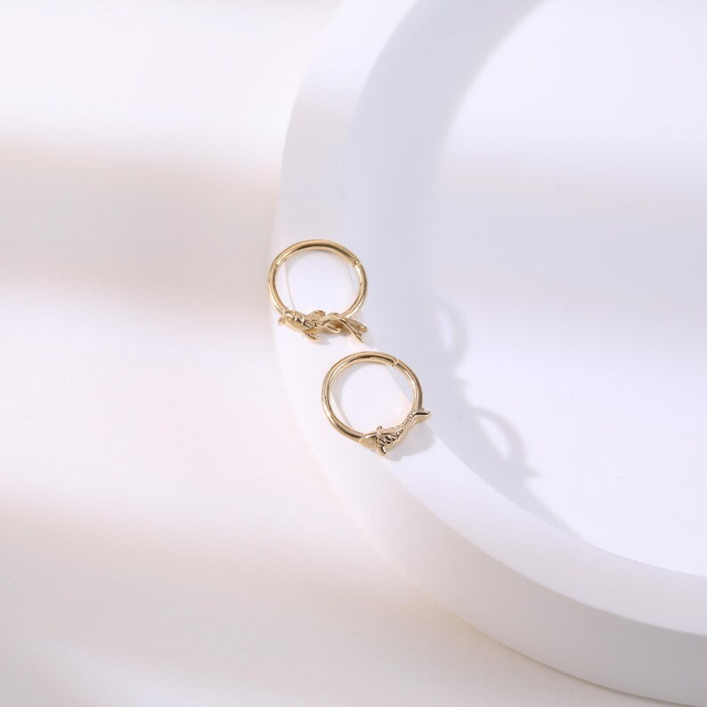 14K Gold Fish Clicker Hoop Nose Ring 18g